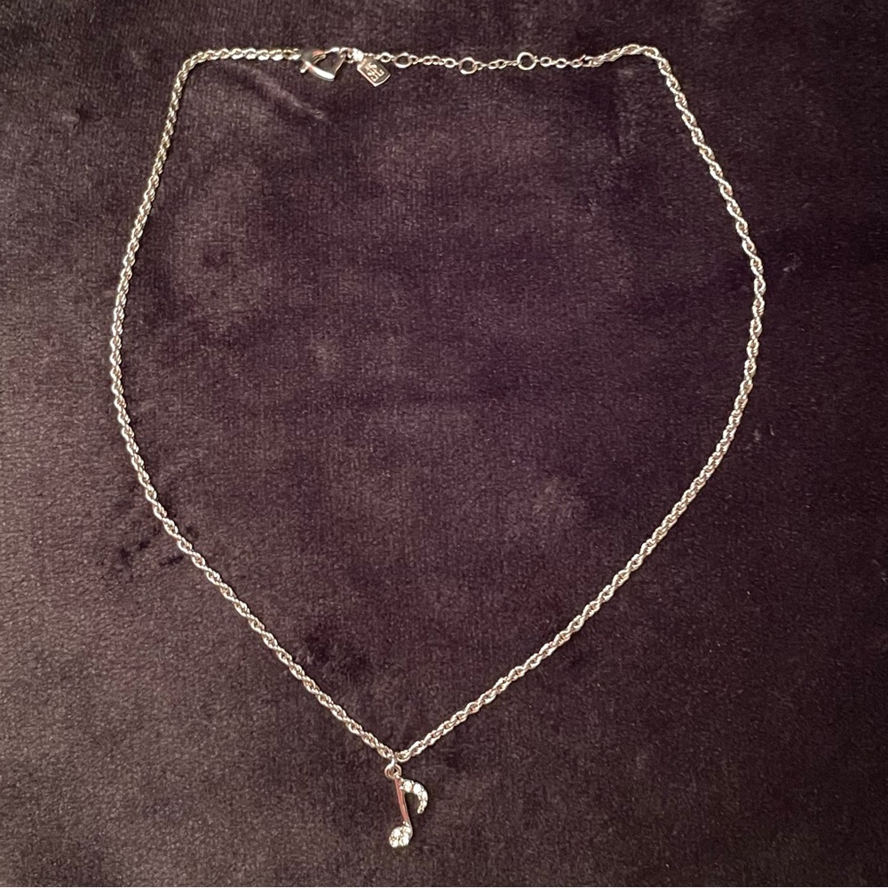 Jennifer Lopez Silver-tone Necklace Rhinestone Music Note 16”Long & 2” Extension
